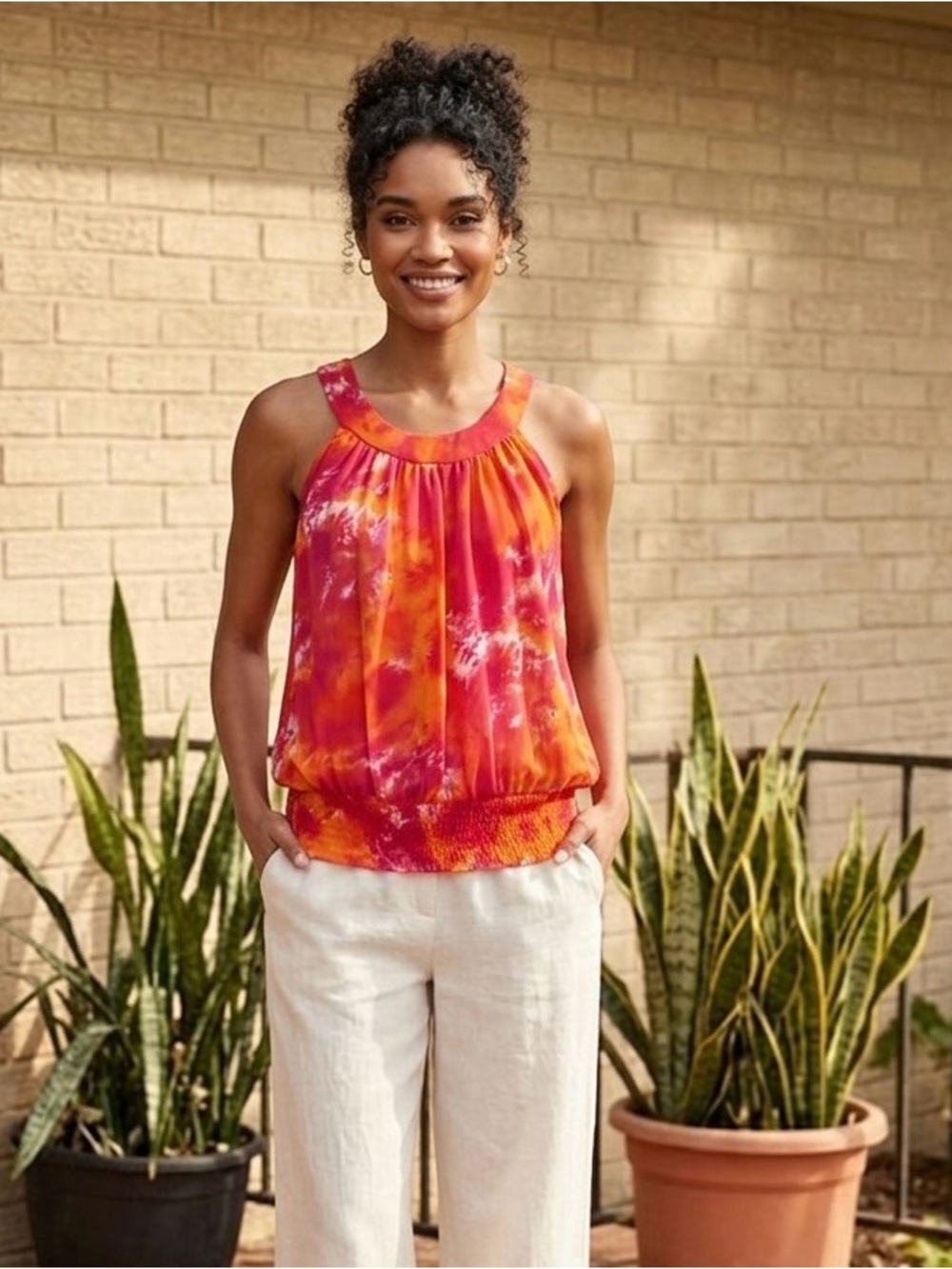 INC International Concepts 100% Silk Tie Dye Halter Top Tank Women Size 6